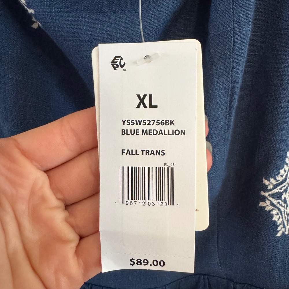 Lucky Brand Blue Medallion Print Maxi Dress, XL, Smocked Back, Pockets‎ - Picture 9 of 14